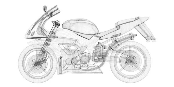Гоночный Мотоцикл Проект Wireframe Blueprint Техническая Деталь Рендеринг Иллюстрация — стоковое фото
