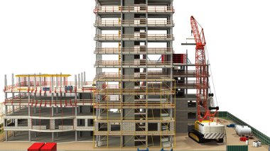 Yapı Yapılandırma Sitesi, BIM Projesi, 3D oluşturma, 3d illüstrasyon