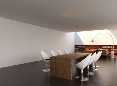 Modern bir iç tasarımın 3 boyutlu görüntüsü 