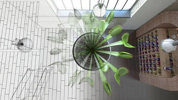 Современный Дизайн Мансарде Растение Горшке — стоковое фото