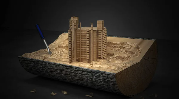 砂が付いている建物の3Dモデル — ストック写真