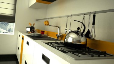 Modern, parlak mutfak 3 boyutlu. 