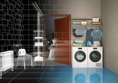 Modern çamaşır odasının içi
