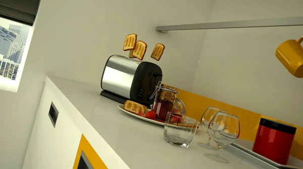 現代明るいキッチン3 Dレンダリング — ストック写真