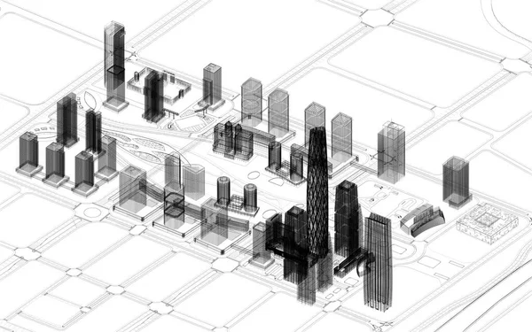 Illustration Abstrakte Futuristische Stadt Mit Städtischen Gebäuden — Stockfoto