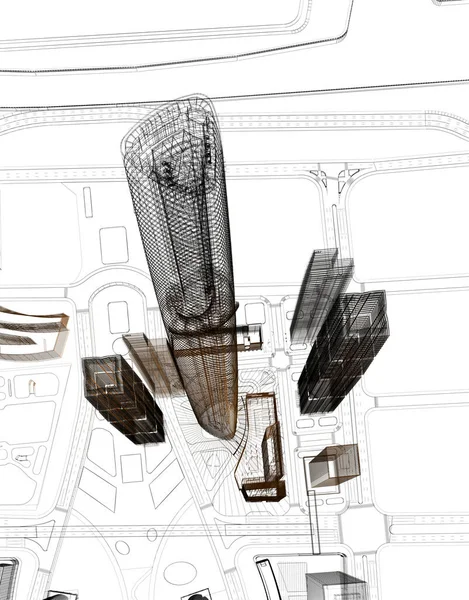 Illustration Abstrakt Futuristisk Stad Med Stadsbyggnader — Stockfoto