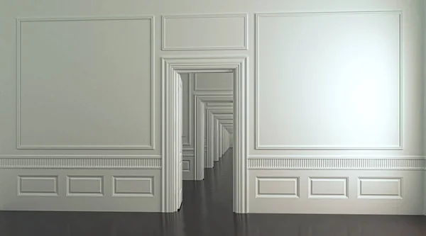 白いドアが付いている空の部屋 Dレンダリング — ストック写真