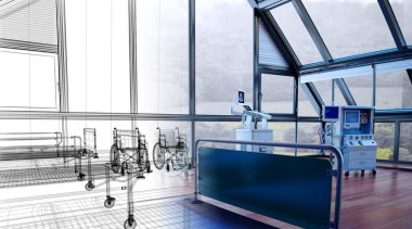 3D tıbbi hastane iç mimarisi 