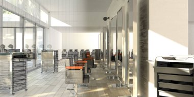 İç kuaför salonunun 3 boyutlu resmi