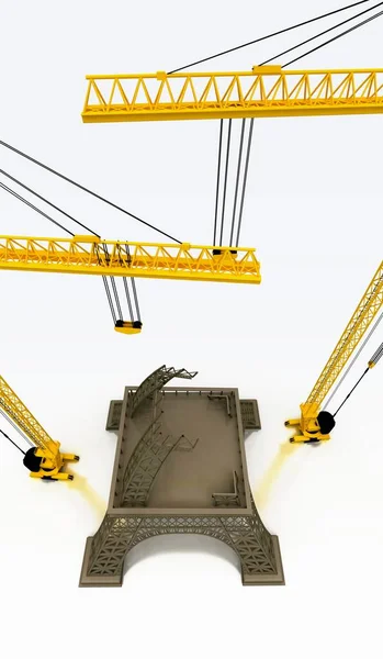 エッフェル塔との建設クレーンの3Dレンダリング — ストック写真