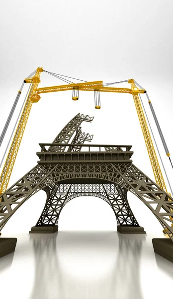 Renderização Guindaste Construção Com Torre Eiffel — Fotografia de Stock