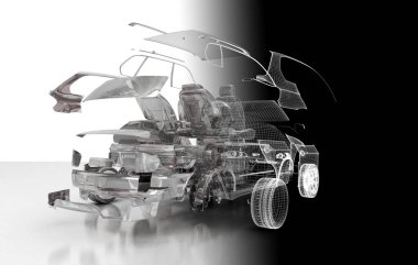 Aracın 3D detaylı çizimi