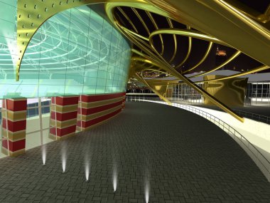 Modern mimari, şehir arkaplanı, 3 boyutlu illüstrasyon