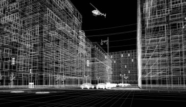 Bir şehir sahnesinin 3D canlandırması 