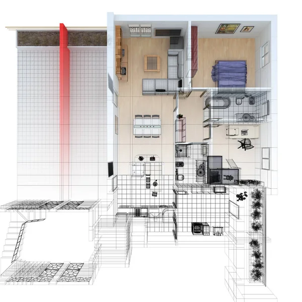 Modell Lägenhet Med Plan — Stockfoto