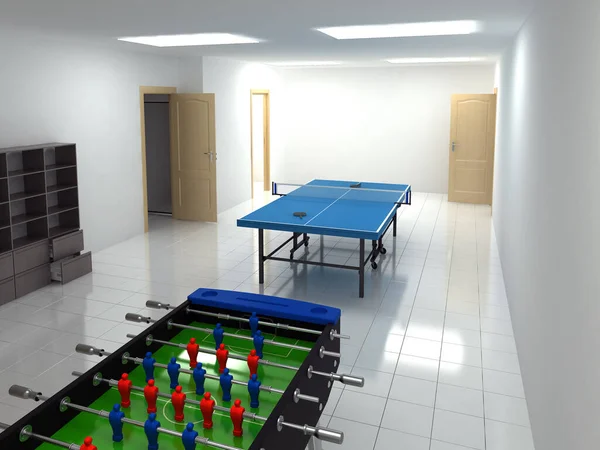 サッカー テニステーブルを備えたモダンなインテリアの3Dレンダリング — ストック写真