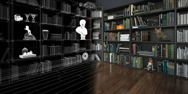 Rendering Una Libreria Gatto Sullo Scaffale — Foto Stock