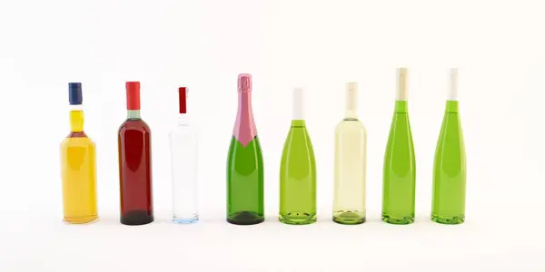 Χρωματιστά Ξύλινα Μπουκάλια Λευκό Φόντο — Φωτογραφία Αρχείου
