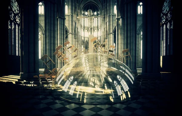 Ilustração Interior Fantasia Uma Catedral — Fotografia de Stock