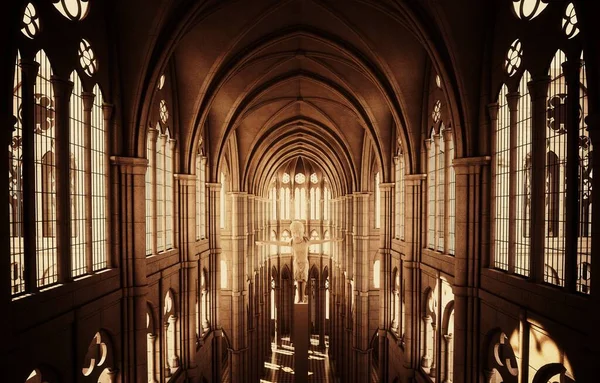 大聖堂のファンタジーインテリアの3Dイラスト — ストック写真