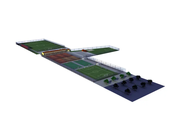 Rendering Van Een Modern Stadion Met Voetbaluitrusting — Stockfoto