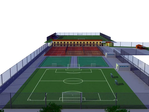 Rendering Modern Stadium Soccer Equipment — Stock Photo, Image