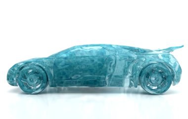 Beyaz arka planda izole edilmiş araba şeklindeki su. 3d illüstrasyon