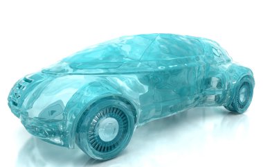 Beyaz arka planda izole edilmiş araba şeklindeki su. 3d illüstrasyon