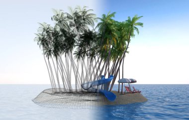 Palmiye ağaçları ve tropik ada