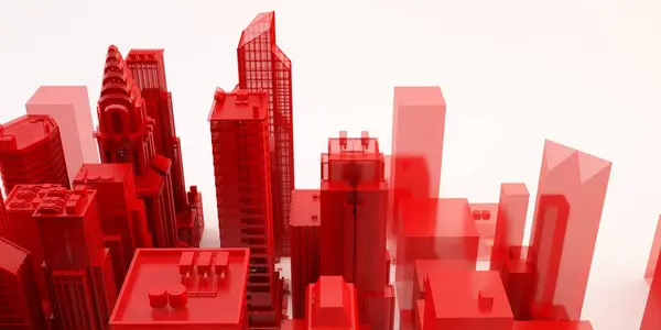 3D说明 具有城市建筑的抽象未来主义城市 — 图库照片