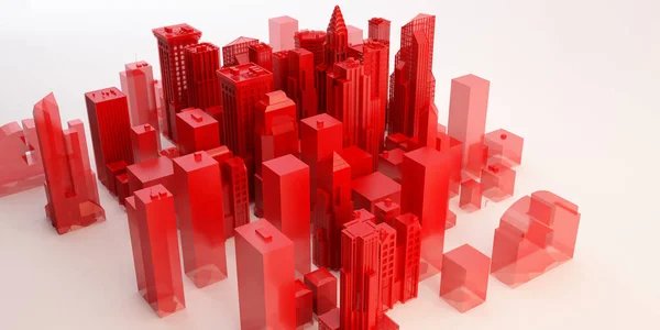 3D说明 具有城市建筑的抽象未来主义城市 — 图库照片