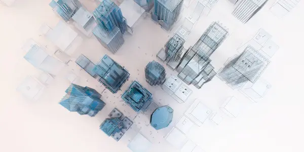 Ilustracja Abstrakcyjne Futurystyczne Miasto Budynkami Miejskimi — Zdjęcie stockowe