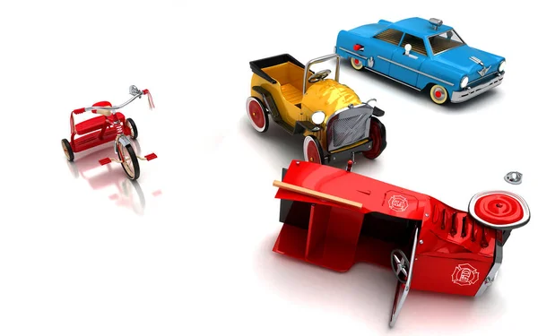 Unfall Mit Retro Auto Und Spielzeugautos — Stockfoto