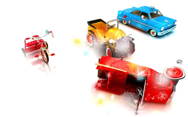 Unfall Mit Retro Auto Und Spielzeugautos — Stockfoto