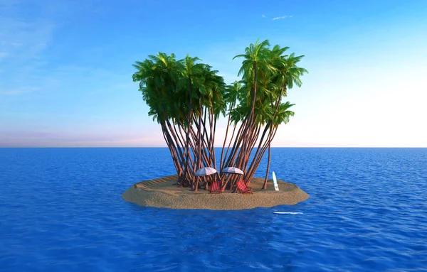 a 3 d rendering of a palm tree with an open sea on a blue background