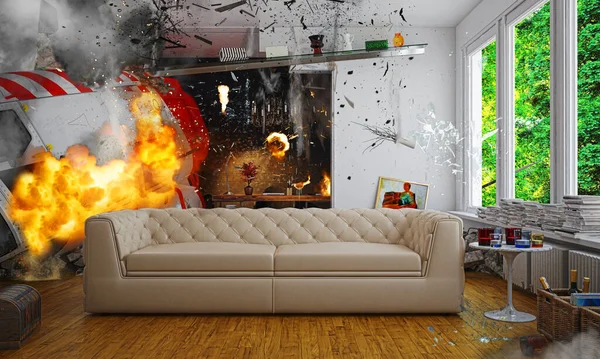 Destroyed Apartment Room Render — Stock Photo, Image