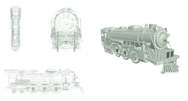 白い背景に隔離された古い機関車の3 Dレンダリング — ストック写真