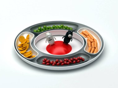 Farklı yemek tabağı, 3 boyutlu.