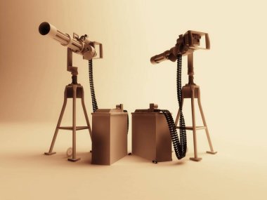 Kahverengi arkaplanlı 3 boyutlu vintage silah.