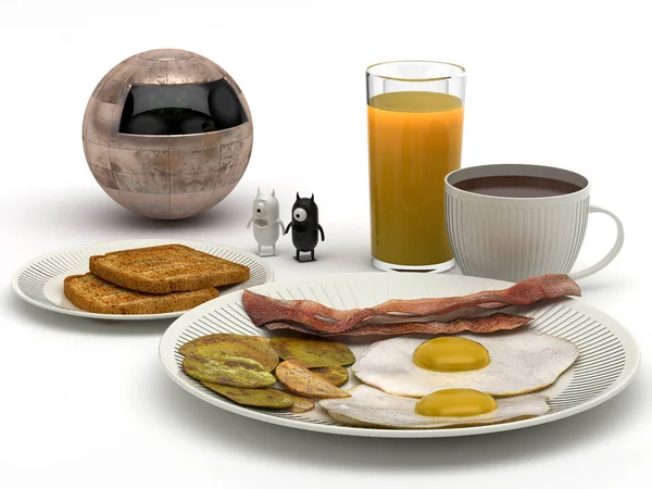 breakfast with cartoon characters isolated, 3 d rendering