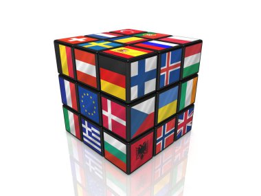 3D Avrupa Birliği bayraklı küp rubik tasarımı