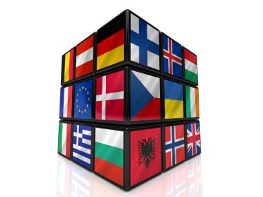 3D Avrupa Birliği bayraklı küp rubik tasarımı