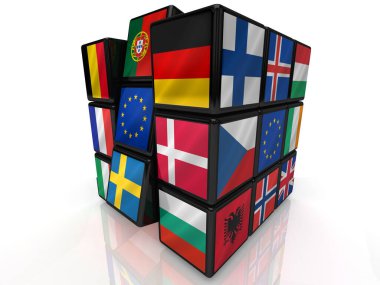 3D Avrupa Birliği bayraklı küp rubik tasarımı