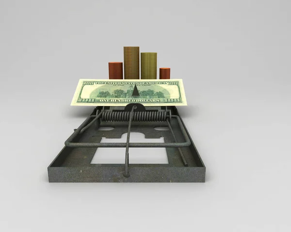 Billete Dólar Con Trampa Aislado Sobre Fondo Negro — Foto de Stock