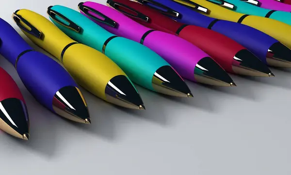 Set Stilouri Colorate Fundal Alb Ilustrare Redare — Fotografie, imagine de stoc