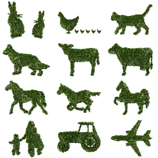 飞机和拖拉机制成的绿色动物 背景为白色 向量集 — 图库照片