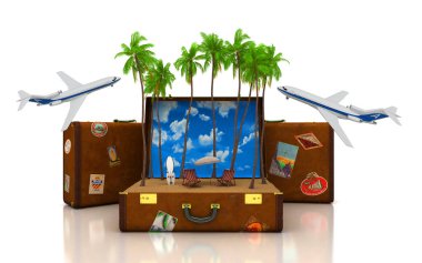 Bavul seyahat konseptiyle 