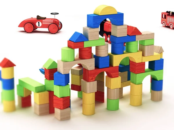 Іграшкові Дерев Яні Блоки Ізольовані Білому Тлі — стокове фото