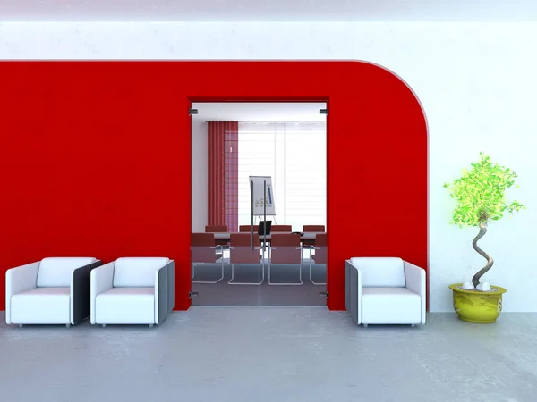 赤のリビングルームの3Dインテリア — ストック写真