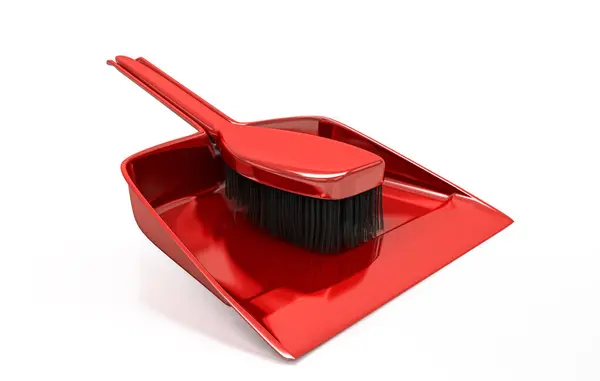 Red Scoop Broom White Background Render — Stock Photo, Image